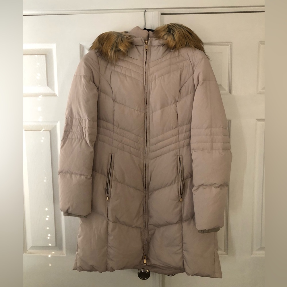Medium Beige Jones New York Coat with Detachable Fur